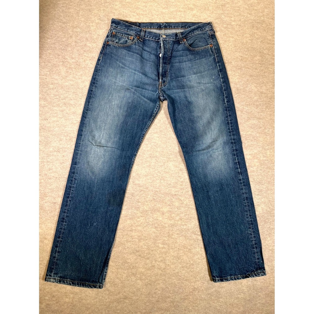 Levis 501 Original Fit Jeans Mens 36x32 Blue Denim Straight Leg Cotton High Rise
